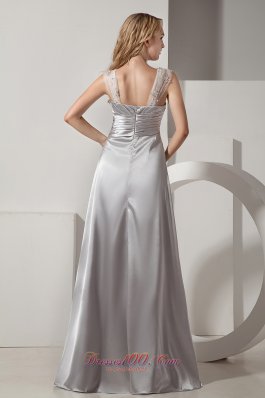 Silver Straps Beaded Prom Dress 2013 Satin Ruching