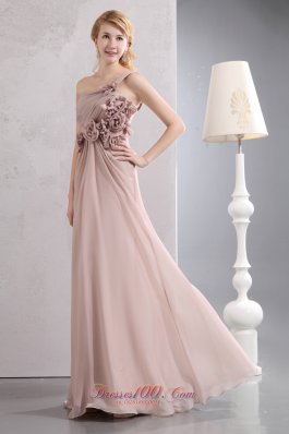 Handmade Floral Pink Chiffon Graduation Dress One Shoulder