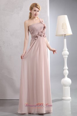 Handmade Floral Pink Chiffon Graduation Dress One Shoulder