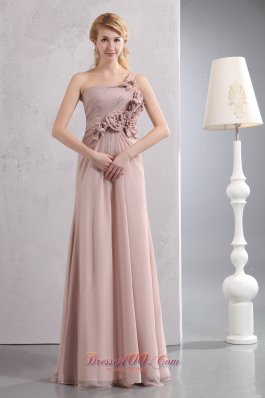 Handmade Floral Pink Chiffon Graduation Dress One Shoulder