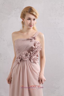 Handmade Floral Pink Chiffon Graduation Dress One Shoulder