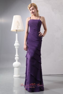 Spaghetti straps Layered Dark Purple Prom Dress