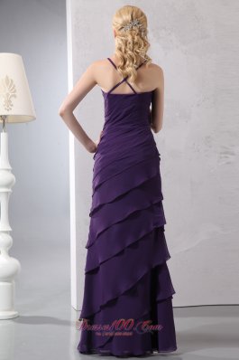 Spaghetti straps Layered Dark Purple Prom Dress