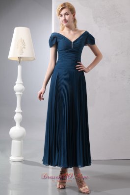Pleated Ankle Length V-neck Homecoming Dress Beaded