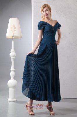 Pleated Ankle Length V-neck Homecoming Dress Beaded