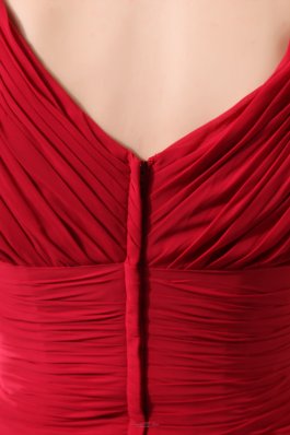 Layered Red Column Mother Of The Bride Dress V-neck