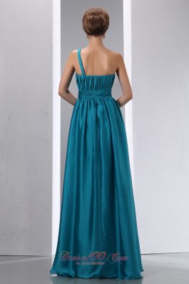 Floral One Shoulder Teal Prom Dress with Pleats