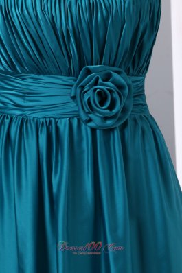 Floral One Shoulder Teal Prom Dress with Pleats