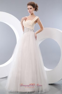 Tulle White Straps A-line Prom Evening Dress Beading