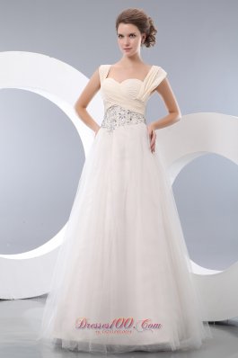 Tulle White Straps A-line Prom Evening Dress Beading