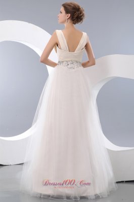 Tulle White Straps A-line Prom Evening Dress Beading