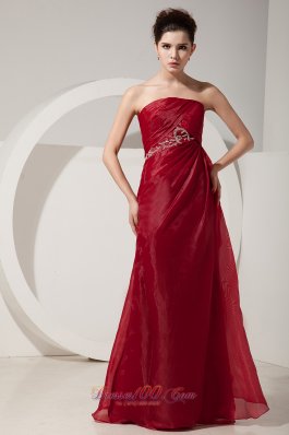 Strapless Wine Red 2014 Prom Dress Beading Decorate