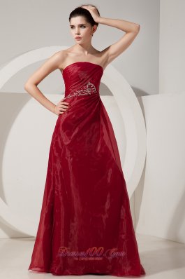 Strapless Wine Red 2014 Prom Dress Beading Decorate