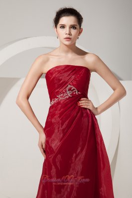 Strapless Wine Red 2014 Prom Dress Beading Decorate