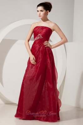 Strapless Wine Red 2014 Prom Dress Beading Decorate