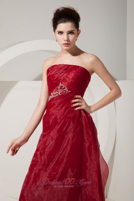 Strapless Wine Red 2014 Prom Dress Beading Decorate