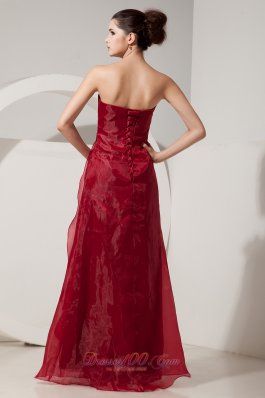 Strapless Wine Red 2014 Prom Dress Beading Decorate