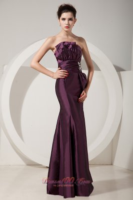 Trumpet Satin Dark Purple Prom Dress Beading Design