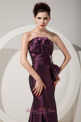 Trumpet Satin Dark Purple Prom Dress Beading Design