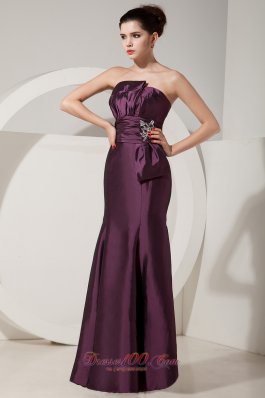 Trumpet Satin Dark Purple Prom Dress Beading Design