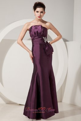 Trumpet Satin Dark Purple Prom Dress Beading Design