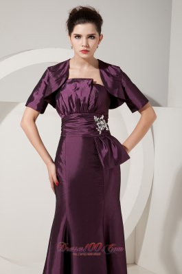 Trumpet Satin Dark Purple Prom Dress Beading Design