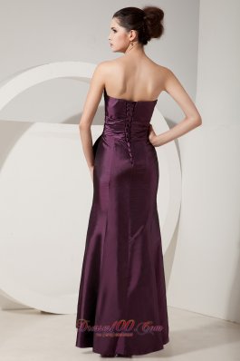 Trumpet Satin Dark Purple Prom Dress Beading Design