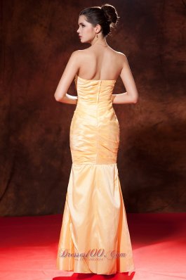 Mermaid Designers Gold Taffeta Prom Dress Ruched