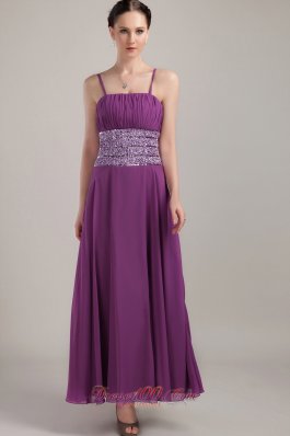 Straps Ankle-length Beaded Waist Purple Prom Dress