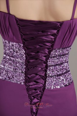 Straps Ankle-length Beaded Waist Purple Prom Dress