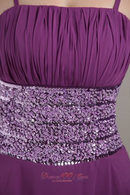 Straps Ankle-length Beaded Waist Purple Prom Dress