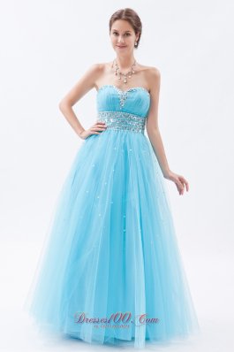 Baby Blue Beading Sweetheart Tulle Prom Gown