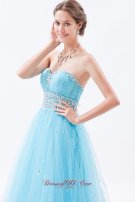 Baby Blue Beading Sweetheart Tulle Prom Gown