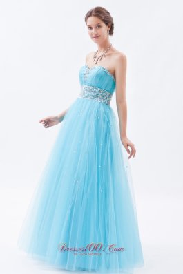 Baby Blue Beading Sweetheart Tulle Prom Gown