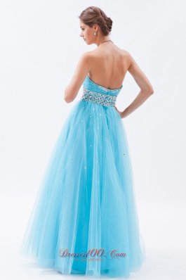 Baby Blue Beading Sweetheart Tulle Prom Gown