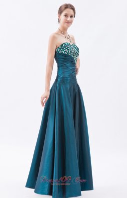 Tafeta Peacock Green Princess Prom Dress Beaded