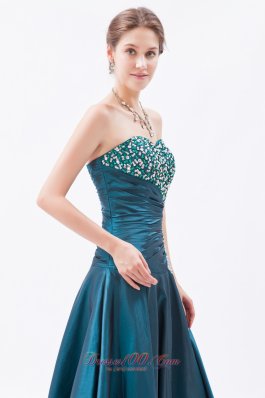 Tafeta Peacock Green Princess Prom Dress Beaded