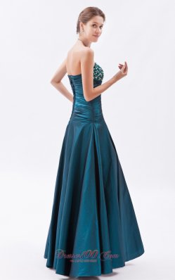 Tafeta Peacock Green Princess Prom Dress Beaded