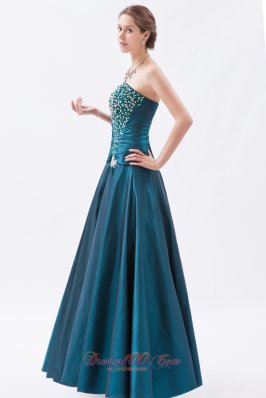 Tafeta Peacock Green Princess Prom Dress Beaded