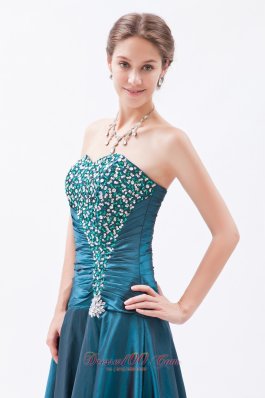 Tafeta Peacock Green Princess Prom Dress Beaded