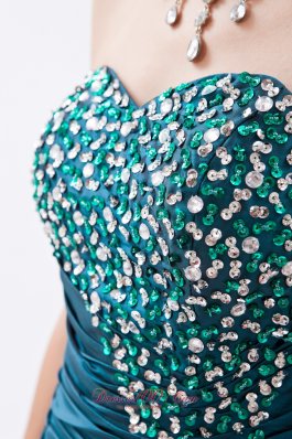 Tafeta Peacock Green Princess Prom Dress Beaded