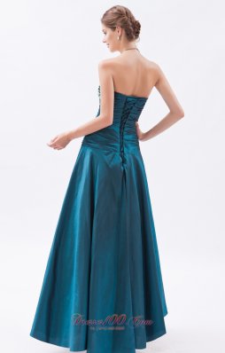 Tafeta Peacock Green Princess Prom Dress Beaded