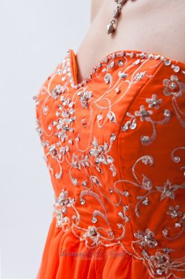 Empire Orange Red Beading Chiffon Prom Graduation Dress