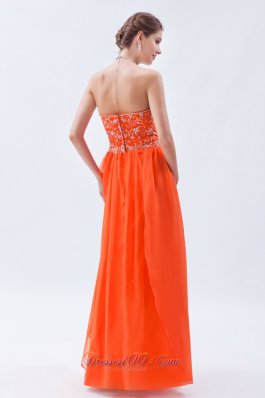 Empire Orange Red Beading Chiffon Prom Graduation Dress