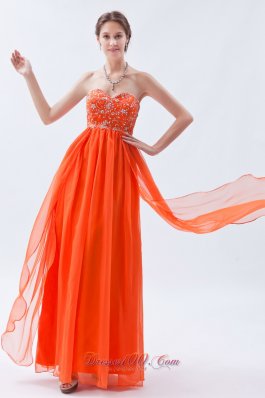 Empire Orange Red Beading Chiffon Prom Graduation Dress