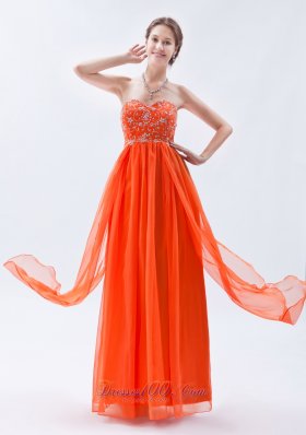 Empire Orange Red Beading Chiffon Prom Graduation Dress