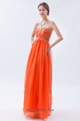 Empire Orange Red Beading Chiffon Prom Graduation Dress