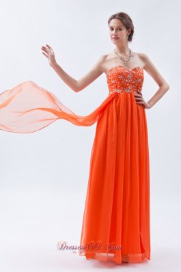 Empire Orange Red Beading Chiffon Prom Graduation Dress