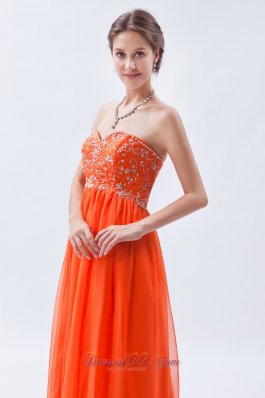 Empire Orange Red Beading Chiffon Prom Graduation Dress