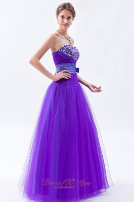 Tulle Beaded Eggplant Purple Prom Holiday Dress A-line Style